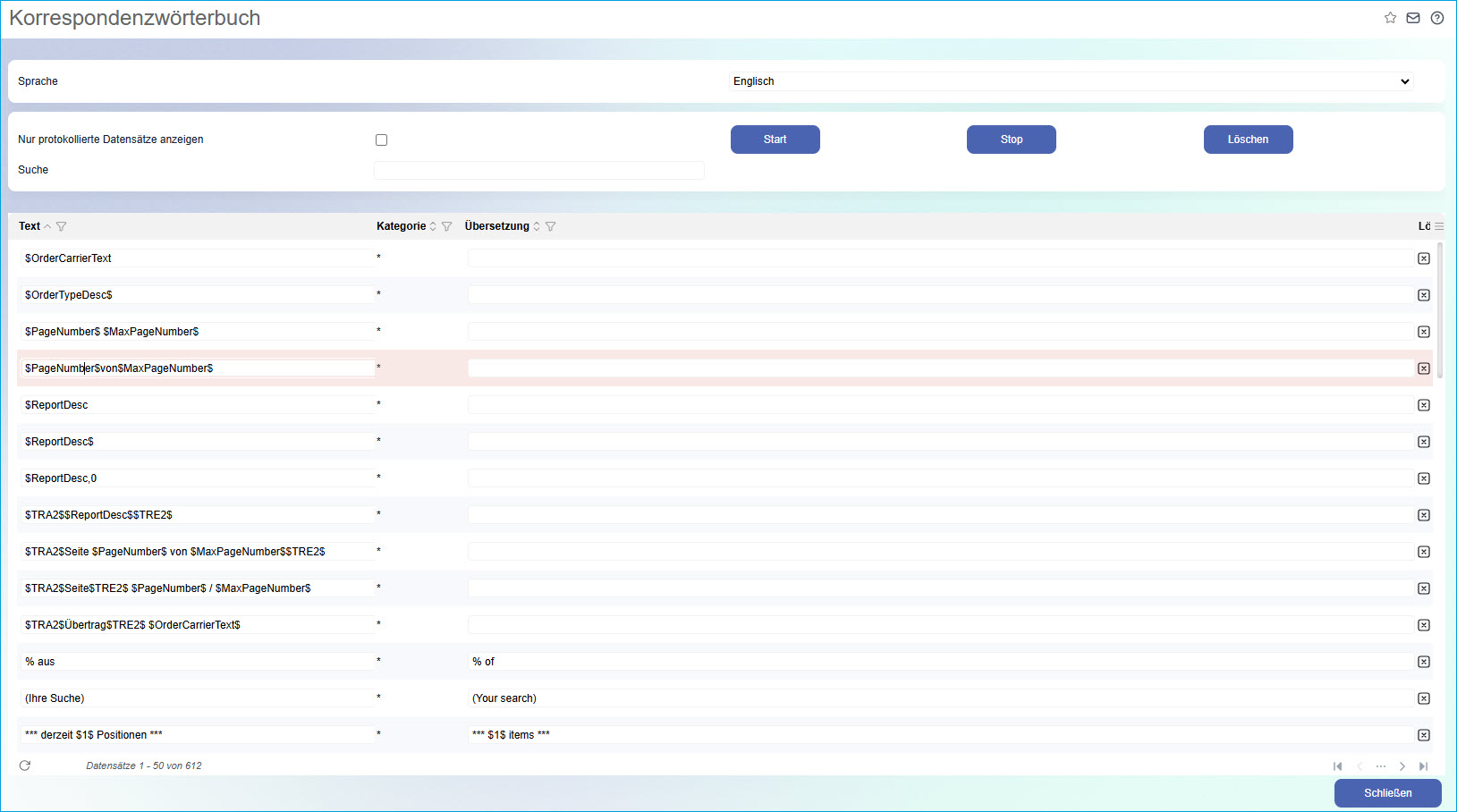 Korrespondenzwörterbuch 0