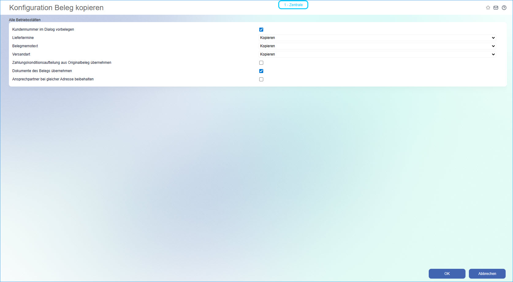Konfiguration Beleg kopieren 0