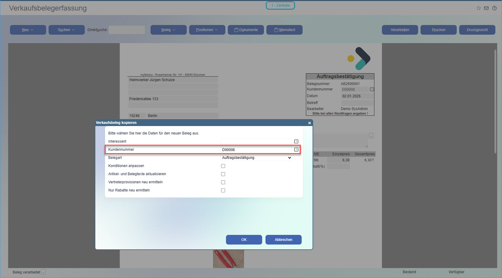 Konfiguration Beleg kopieren 1