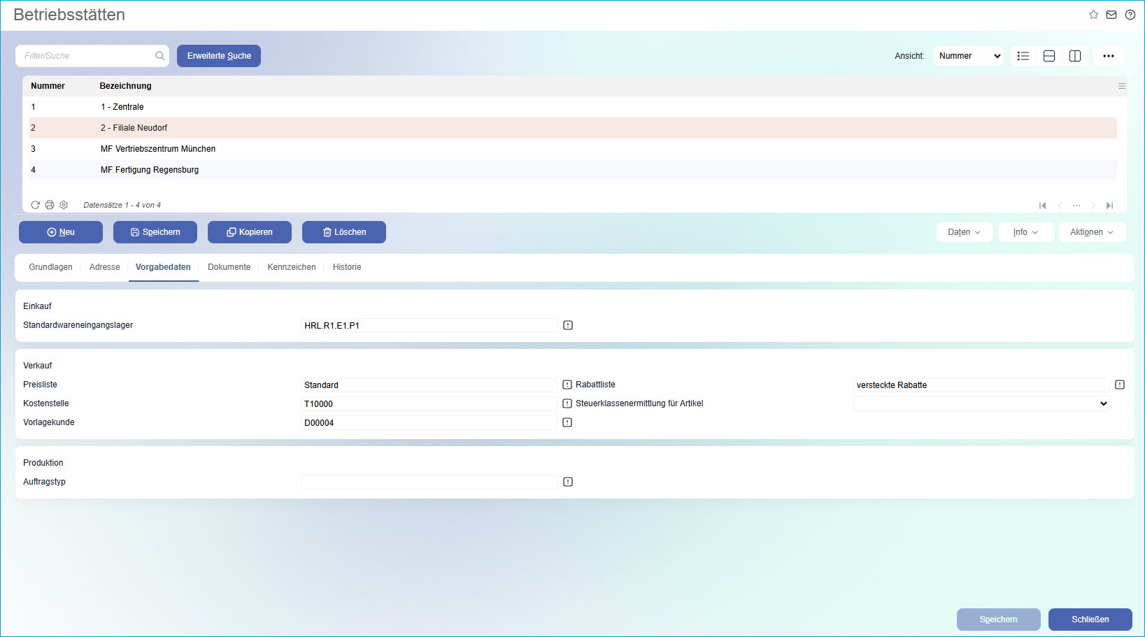 Register Vorgabedaten 0