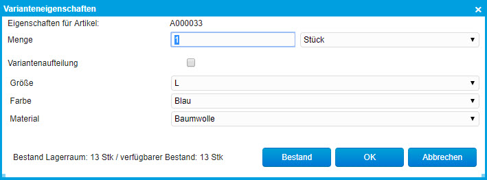 Buchen von Varianten 1
