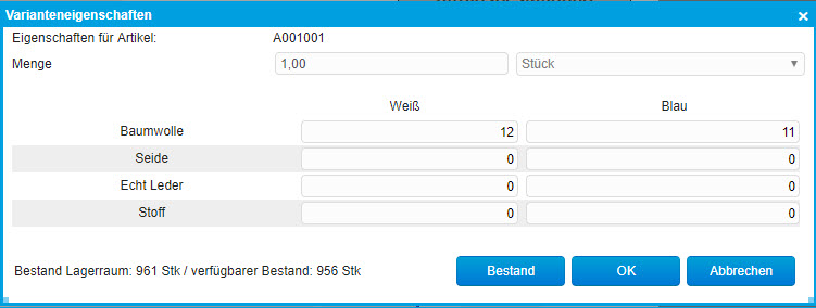 Buchen von Varianten 0