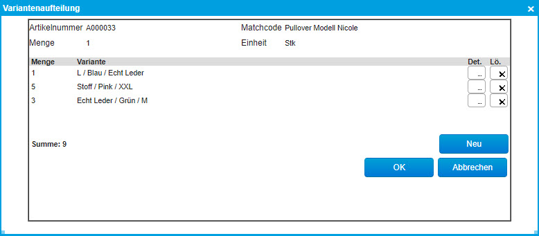 Buchen von Varianten 2