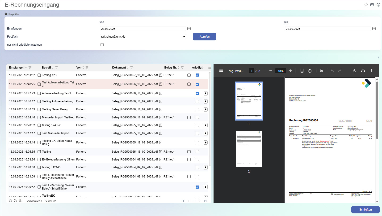 E-Rechnungseingang 0