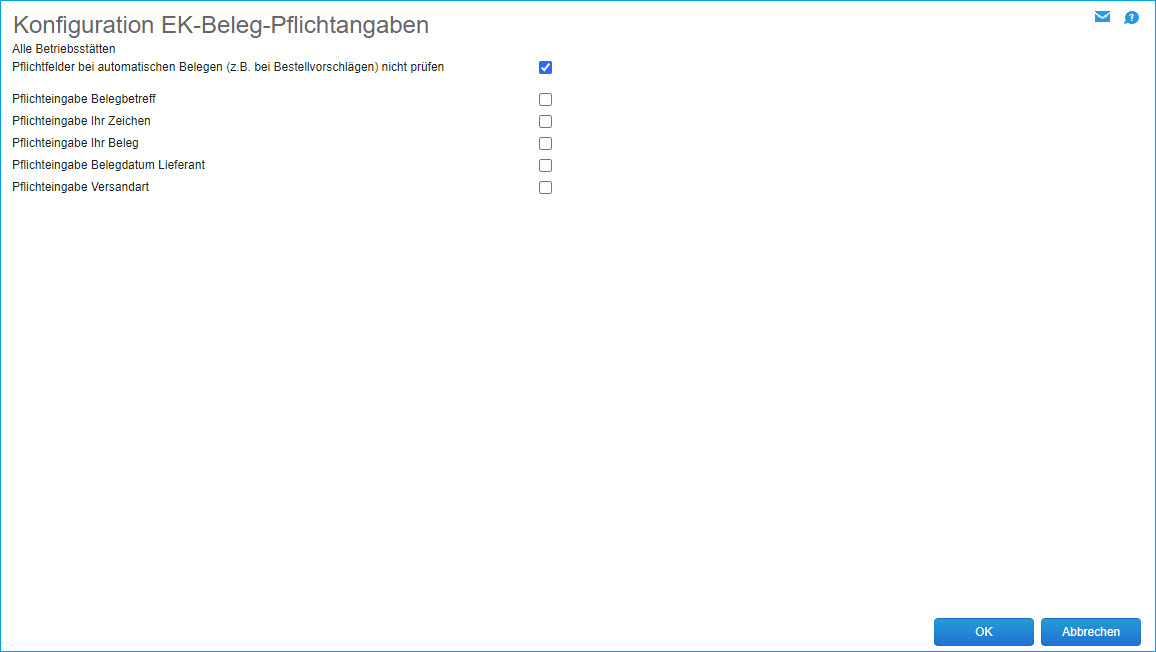 Konfiguration EK-Beleg-Pflichtangaben 0