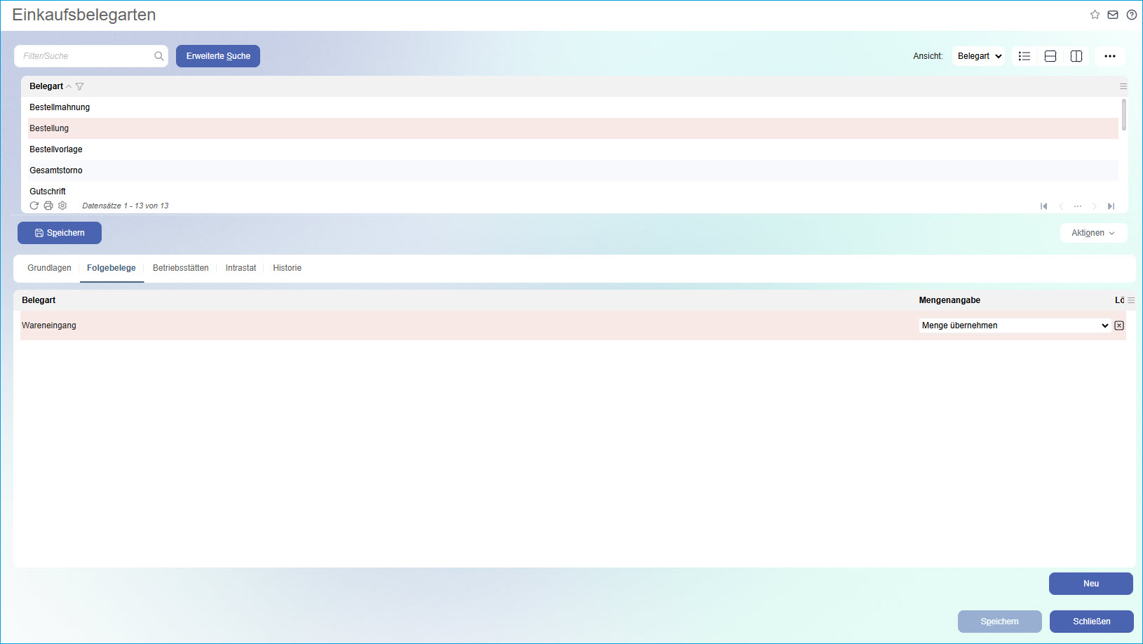 Register Folgebelege 0