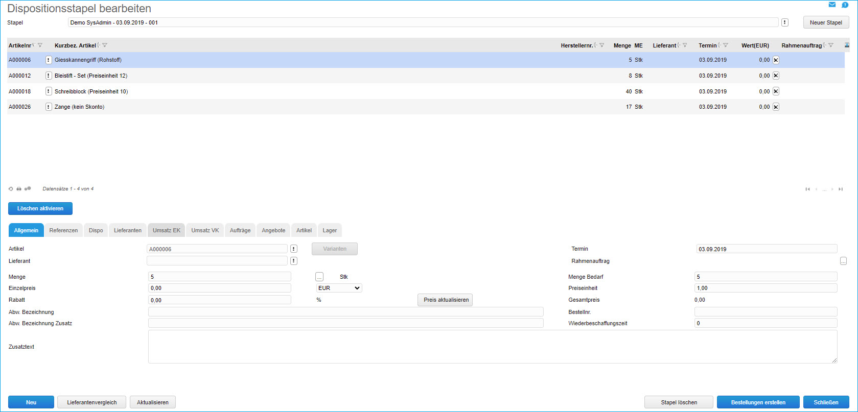 Dispositionsstapel bearbeiten 0