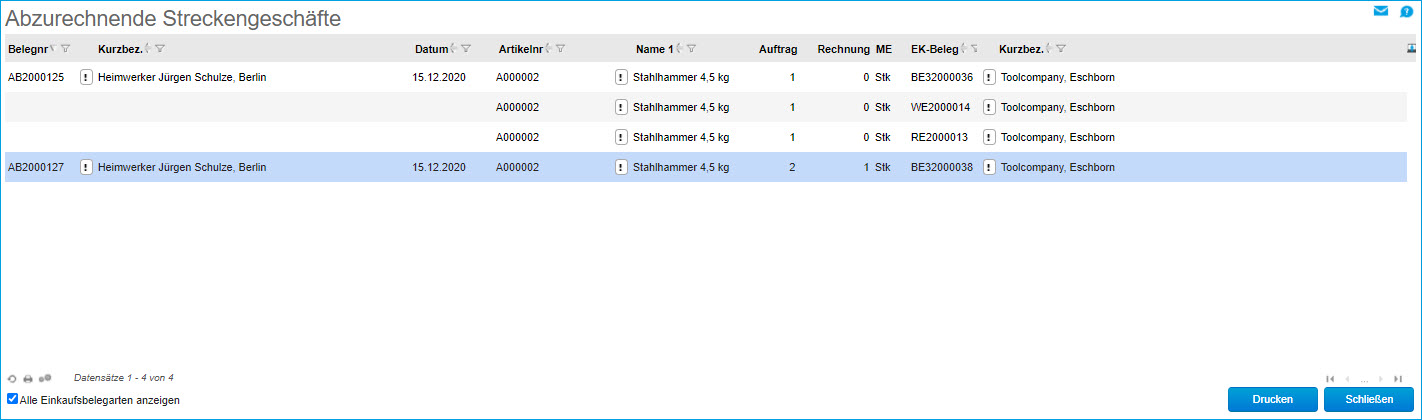 Abzurechnende Streckengeschäfte 0