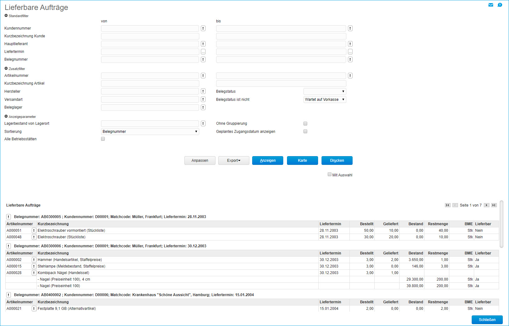 Lieferbare Aufträge 0
