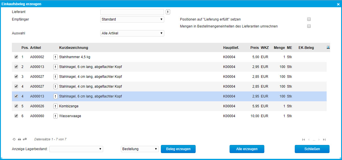 Einkaufsbeleg erzeugen 0