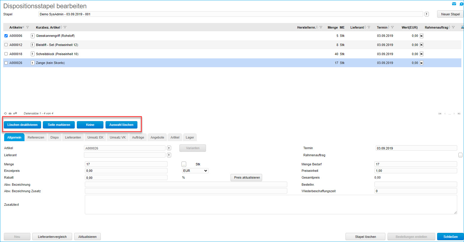 Dispositionsstapel bearbeiten 1