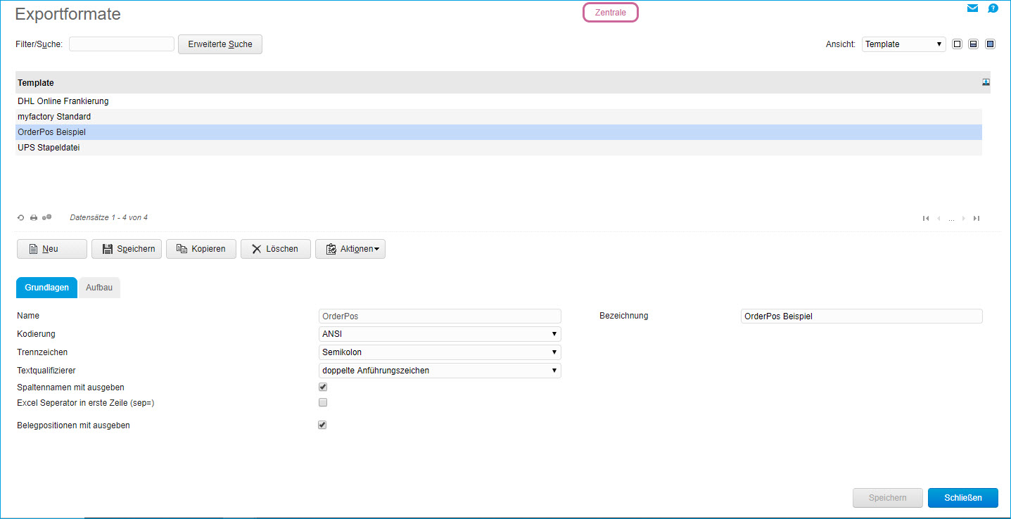 Versandexport Formate 0