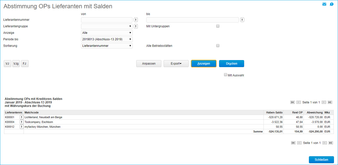 Abstimmung OPs Lieferanten mit Salden 0