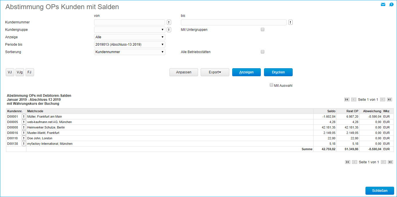 Abstimmung OPs Kunden mit Salden 0