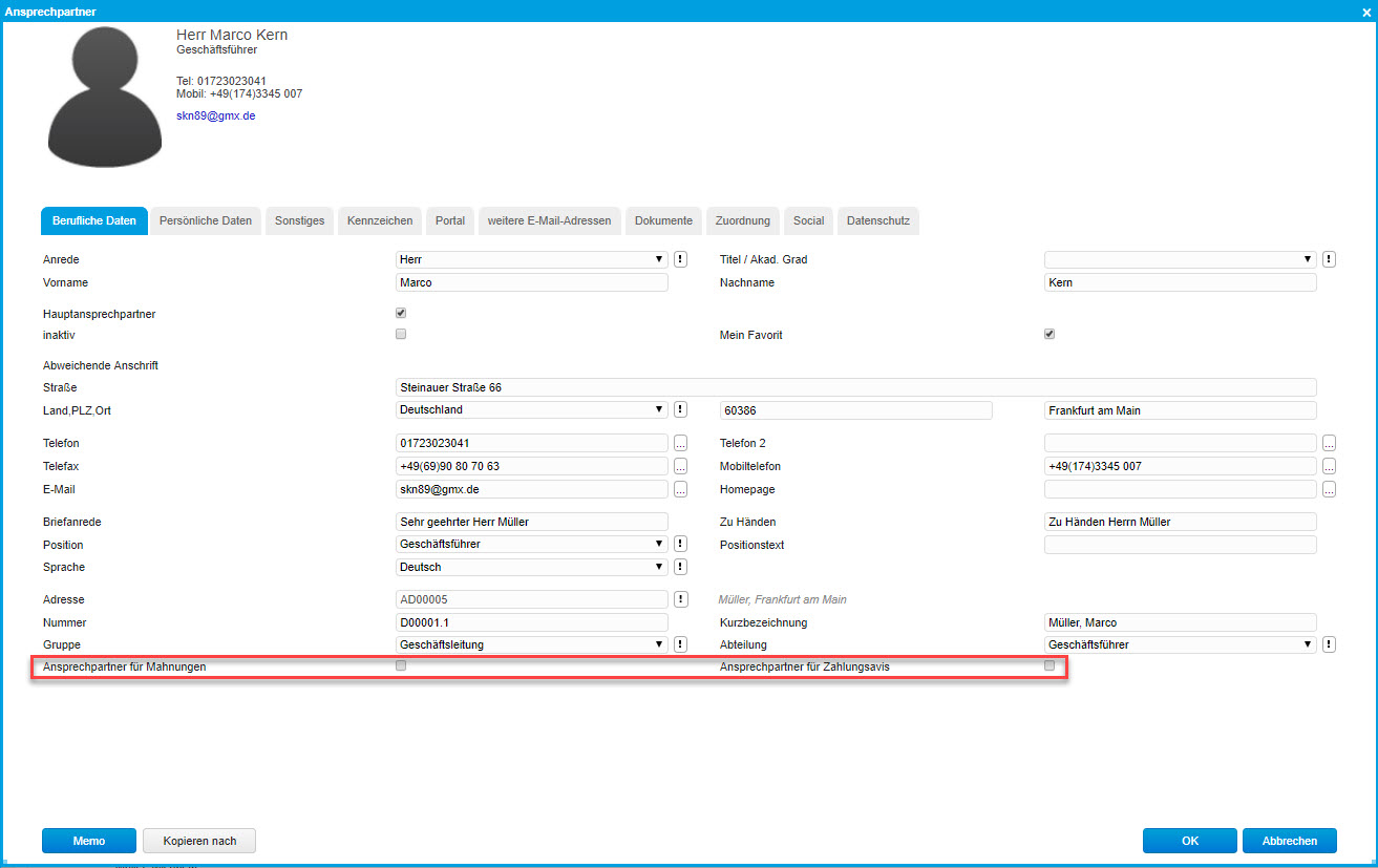 Register Ansprechpartner 1