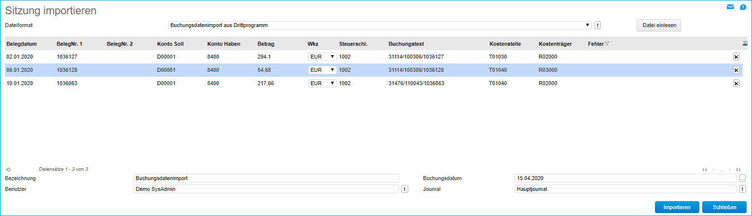 Buchung importieren 0