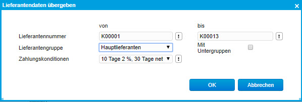 Lieferantendaten übergeben 0