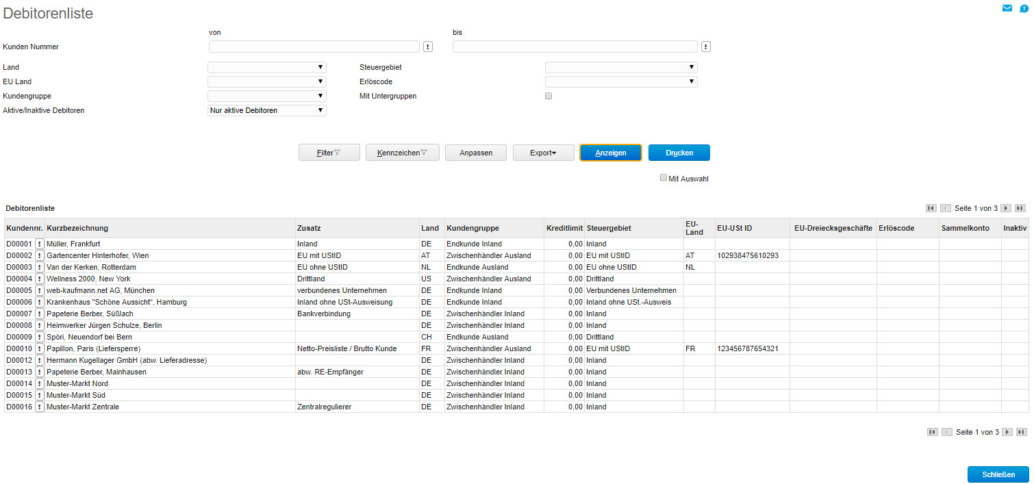 Stammdatenlisten Debitoren 0