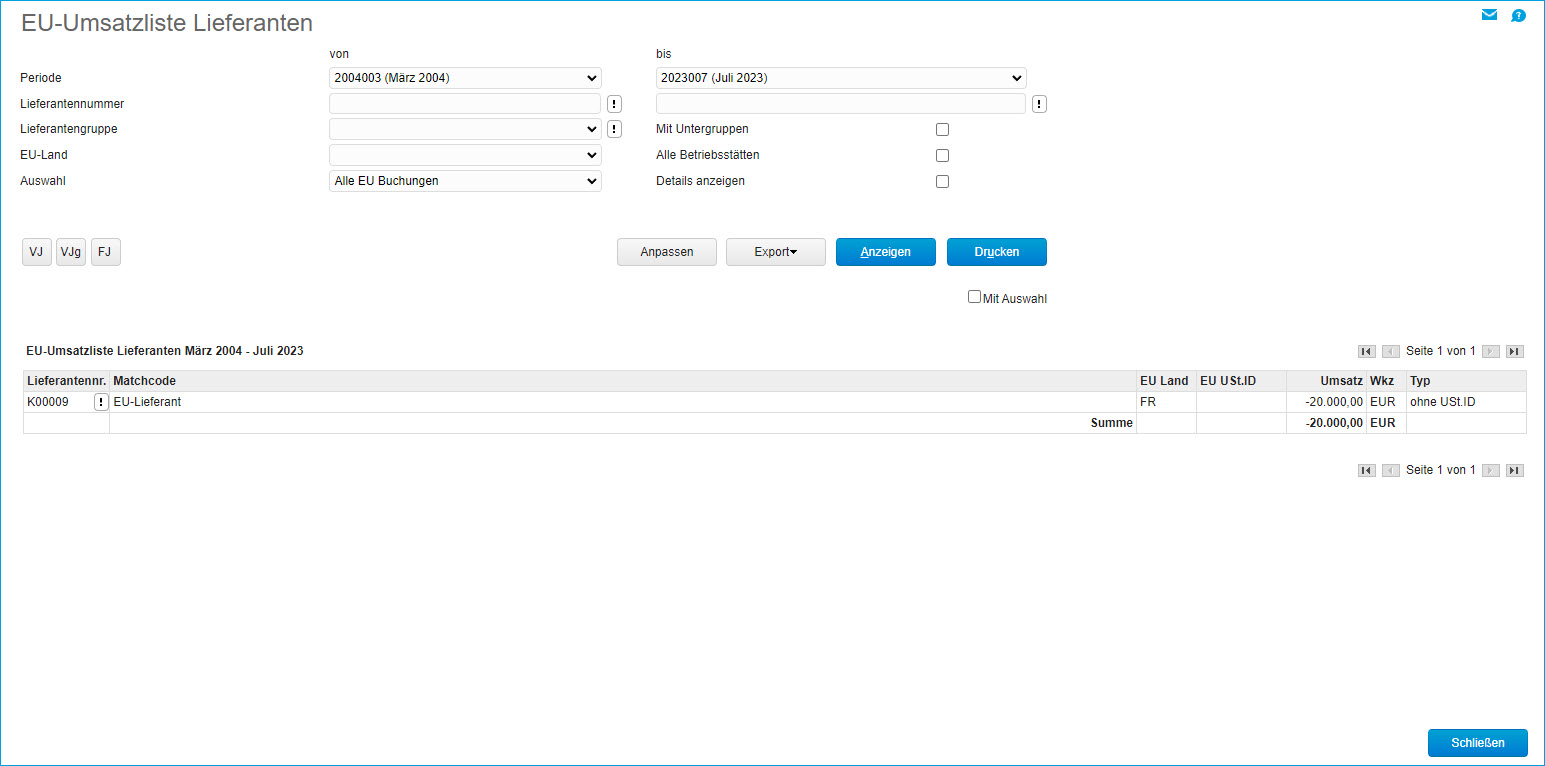 EU-Umsatzliste Lieferanten 0