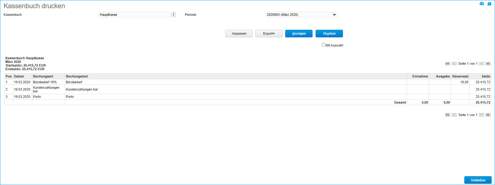 Kassenbuch drucken 0