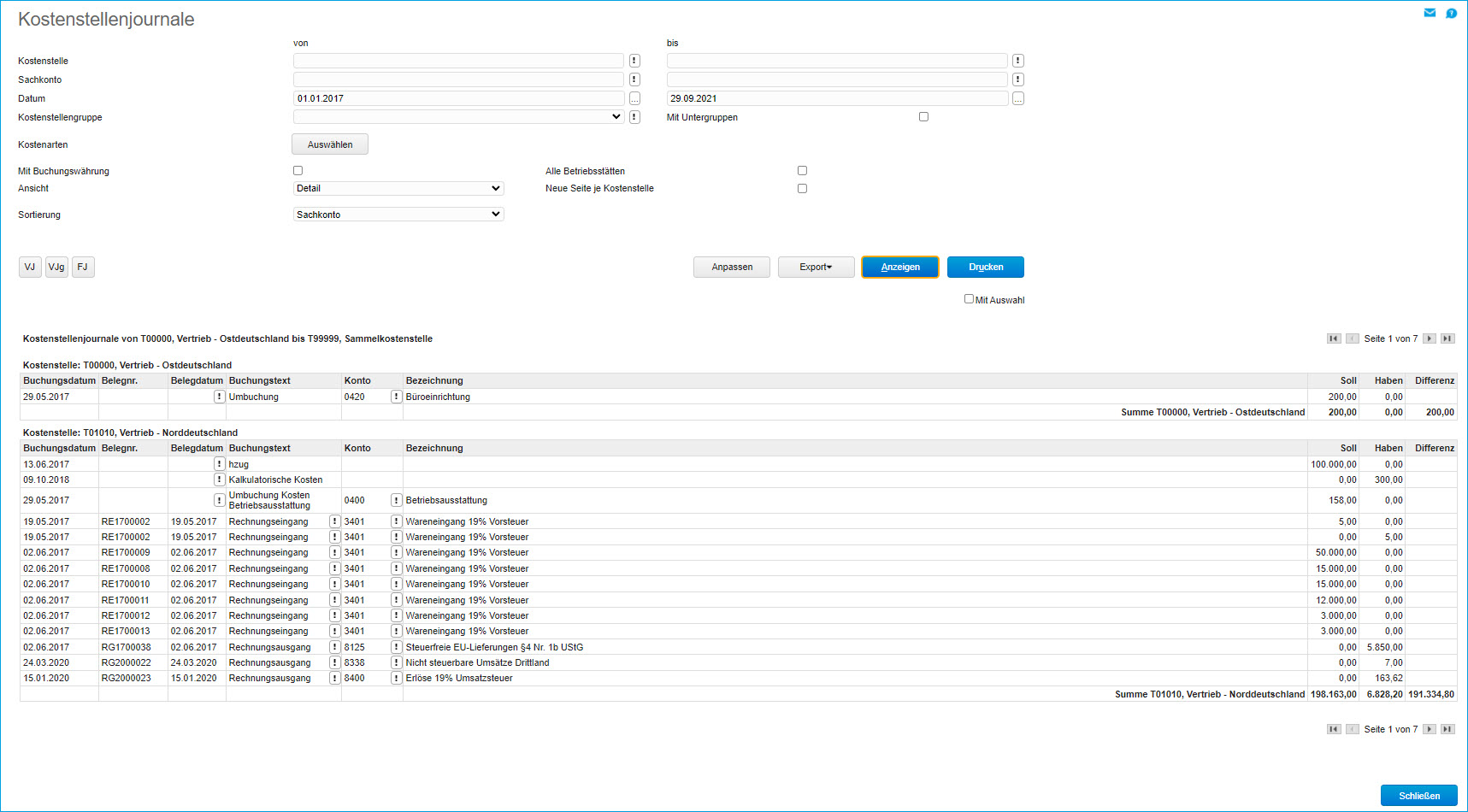 Kostenstellenjournale 0
