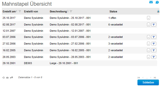 Mahnstapelübersicht 0