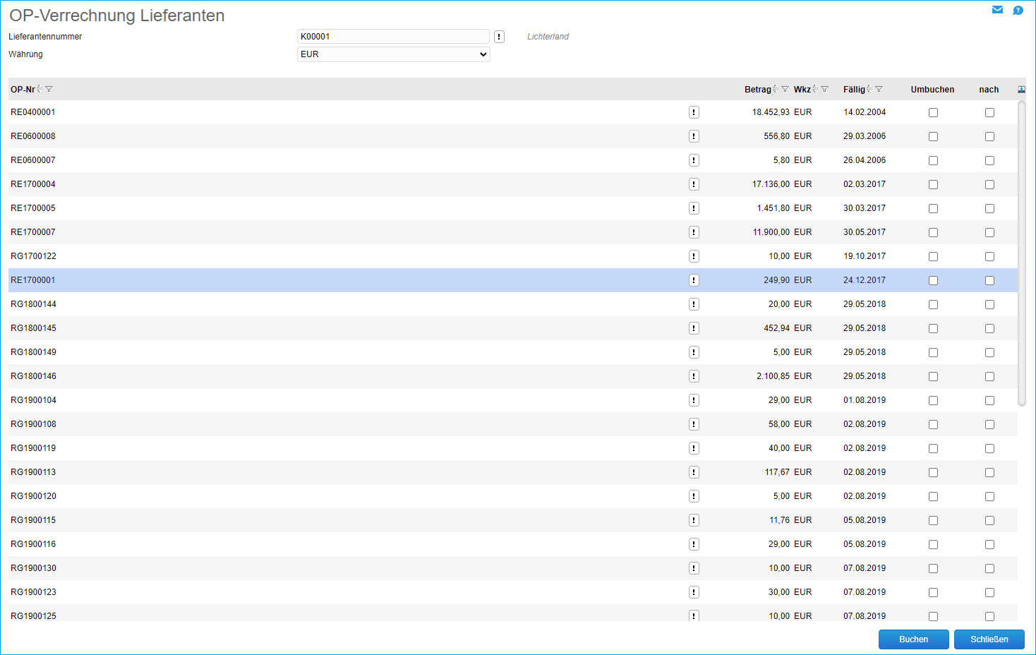 OP-Verrechnung Lieferanten 0