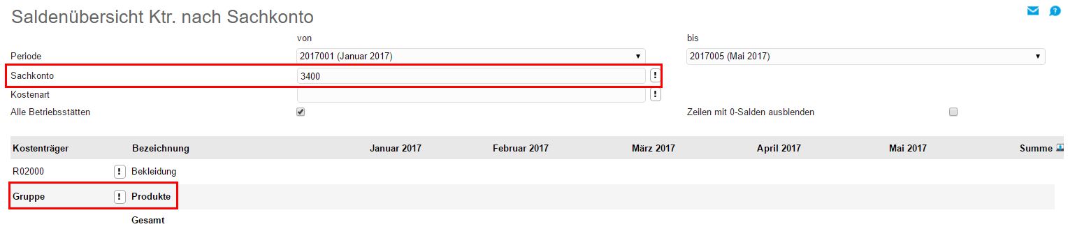 Saldenübersicht KTr. nach Sachkonto 0