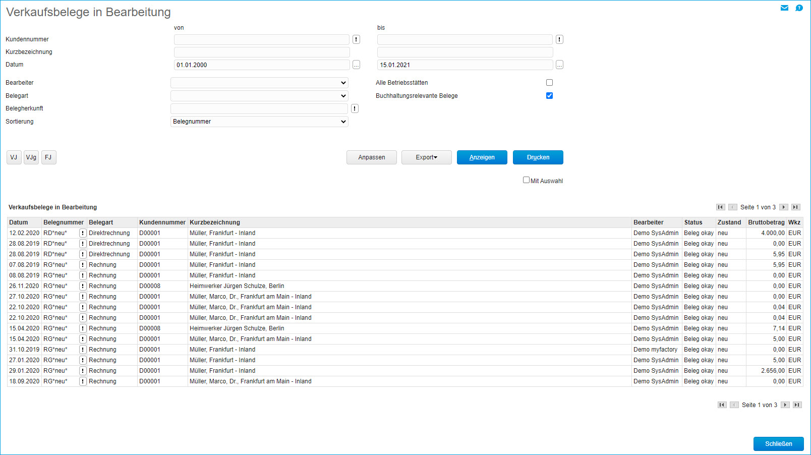 Verkaufsbelege in Bearbeitung 0