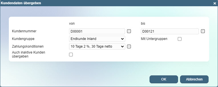 Kundendaten übergeben 0