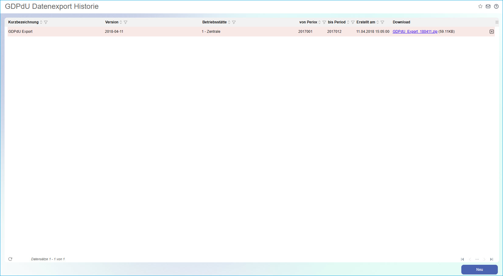 Datenexport Historie 0