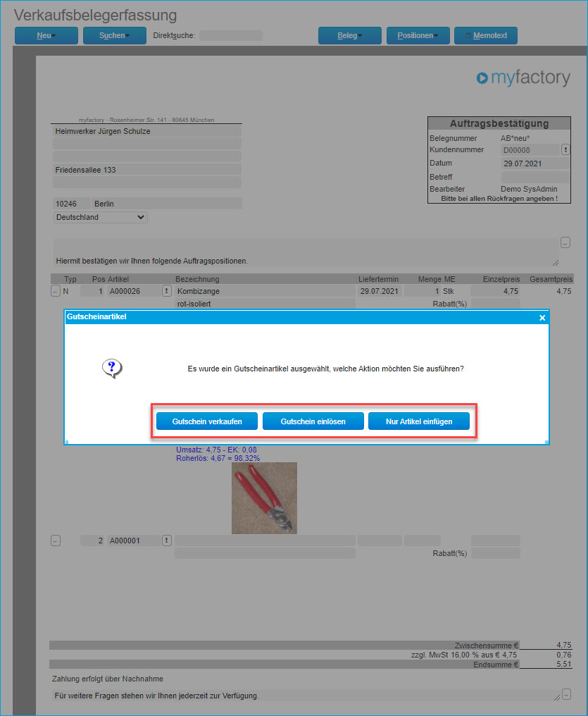 ERP: Guthabenbasierte Gutscheine in der myfactory 2