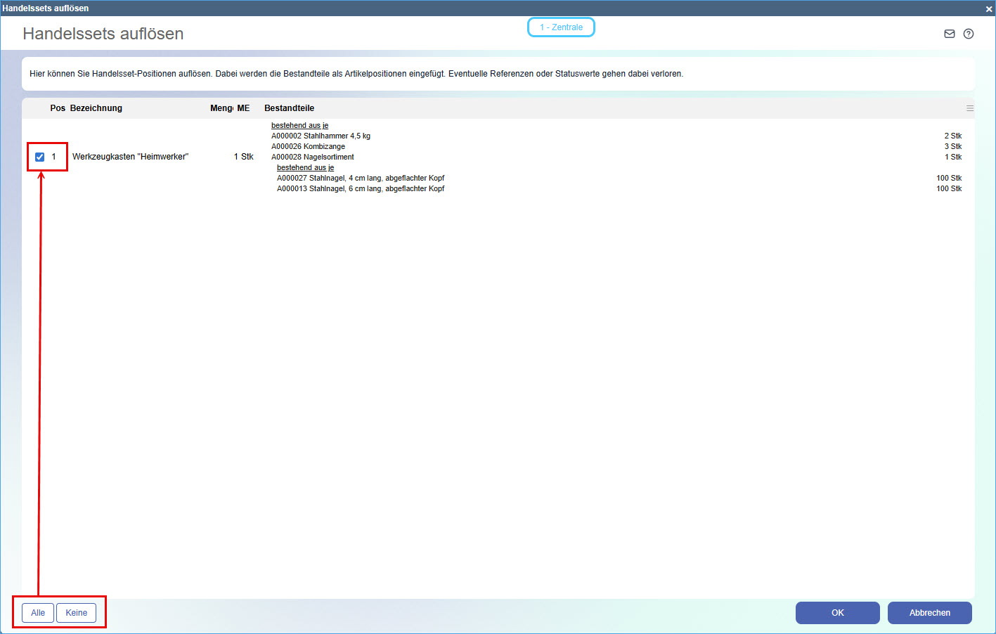 Handelssets auflösen 1