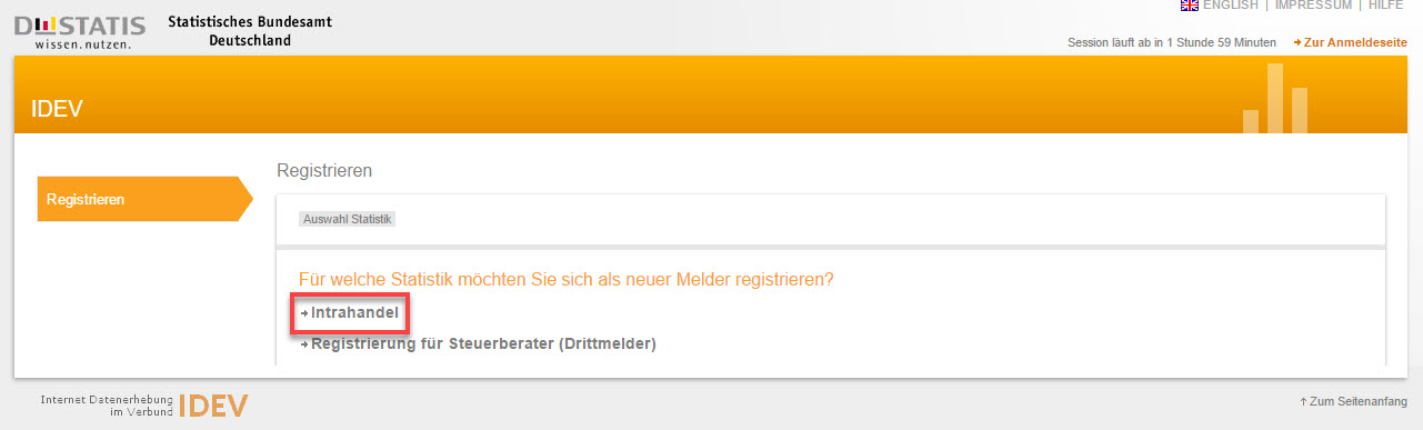 Intrastat: IDEV-Verfahren 1