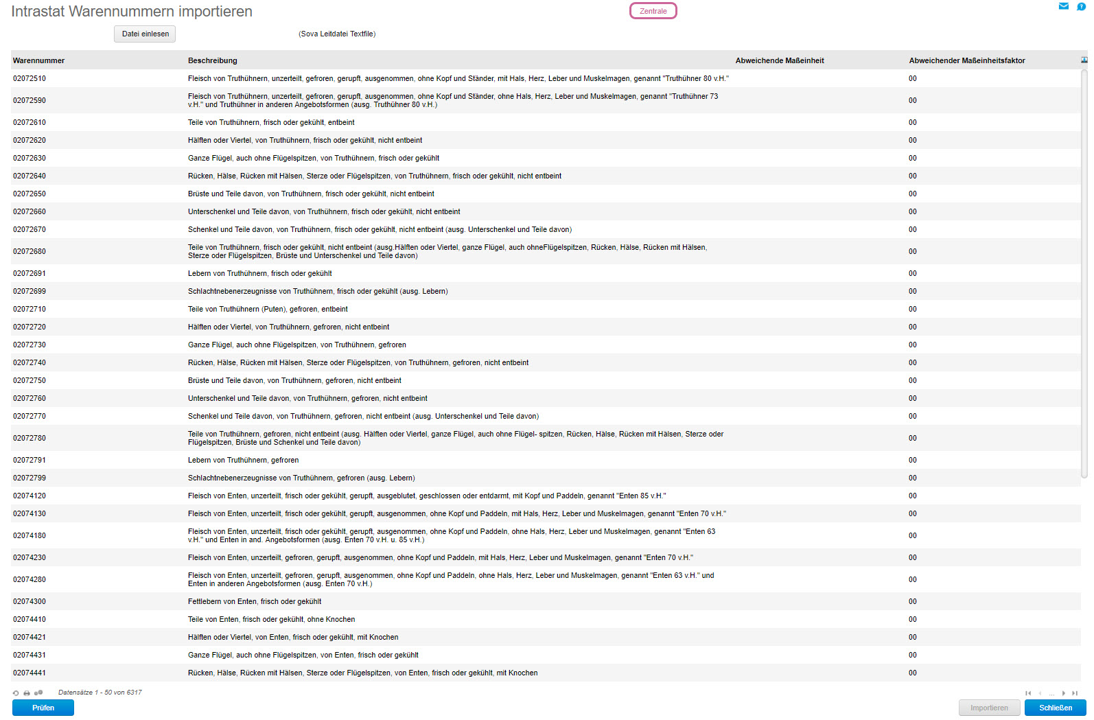 Import von Warennummern 1