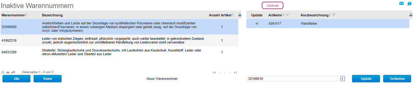 Inaktive Warennummern 0
