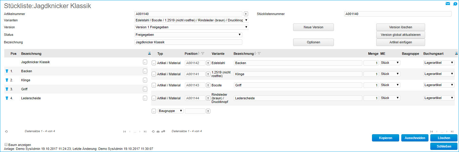 Variantenauflösung in der Stückliste 2