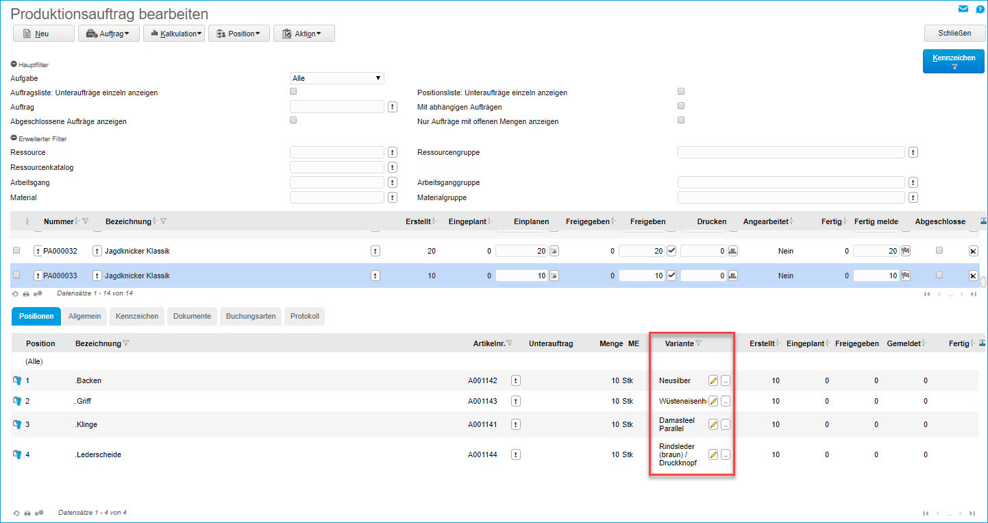 Variantenauflösung in der Stückliste 6