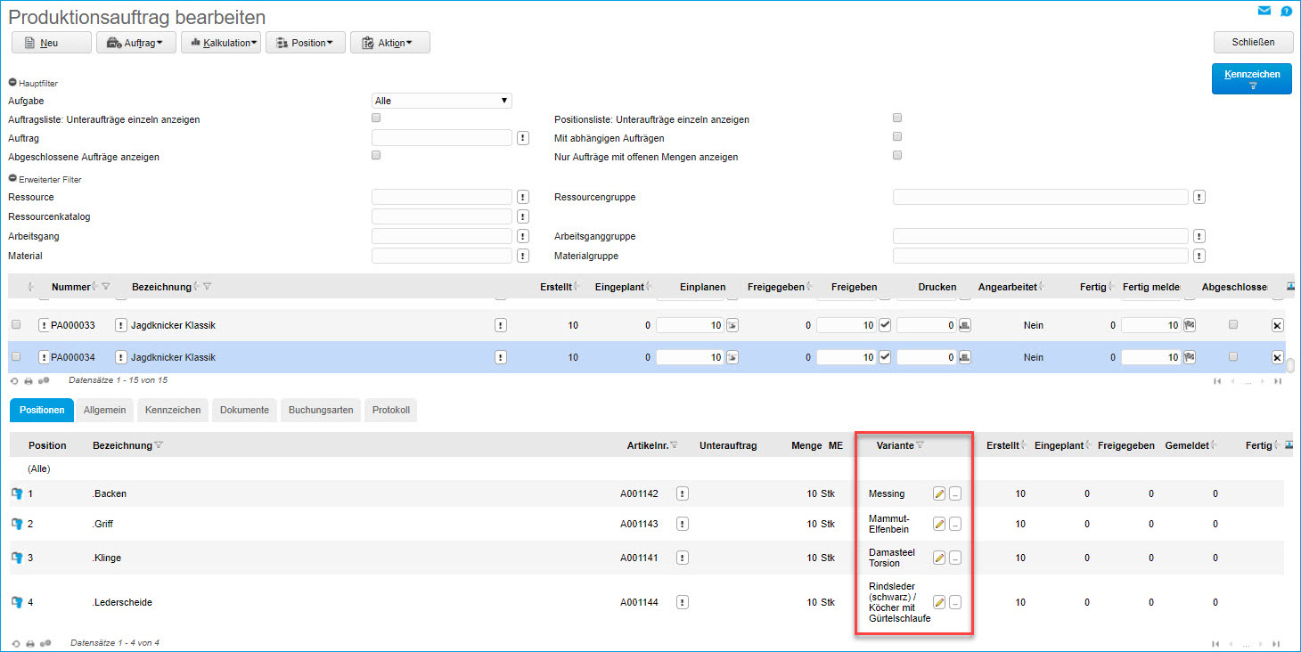 Variantenauflösung in der Stückliste 7