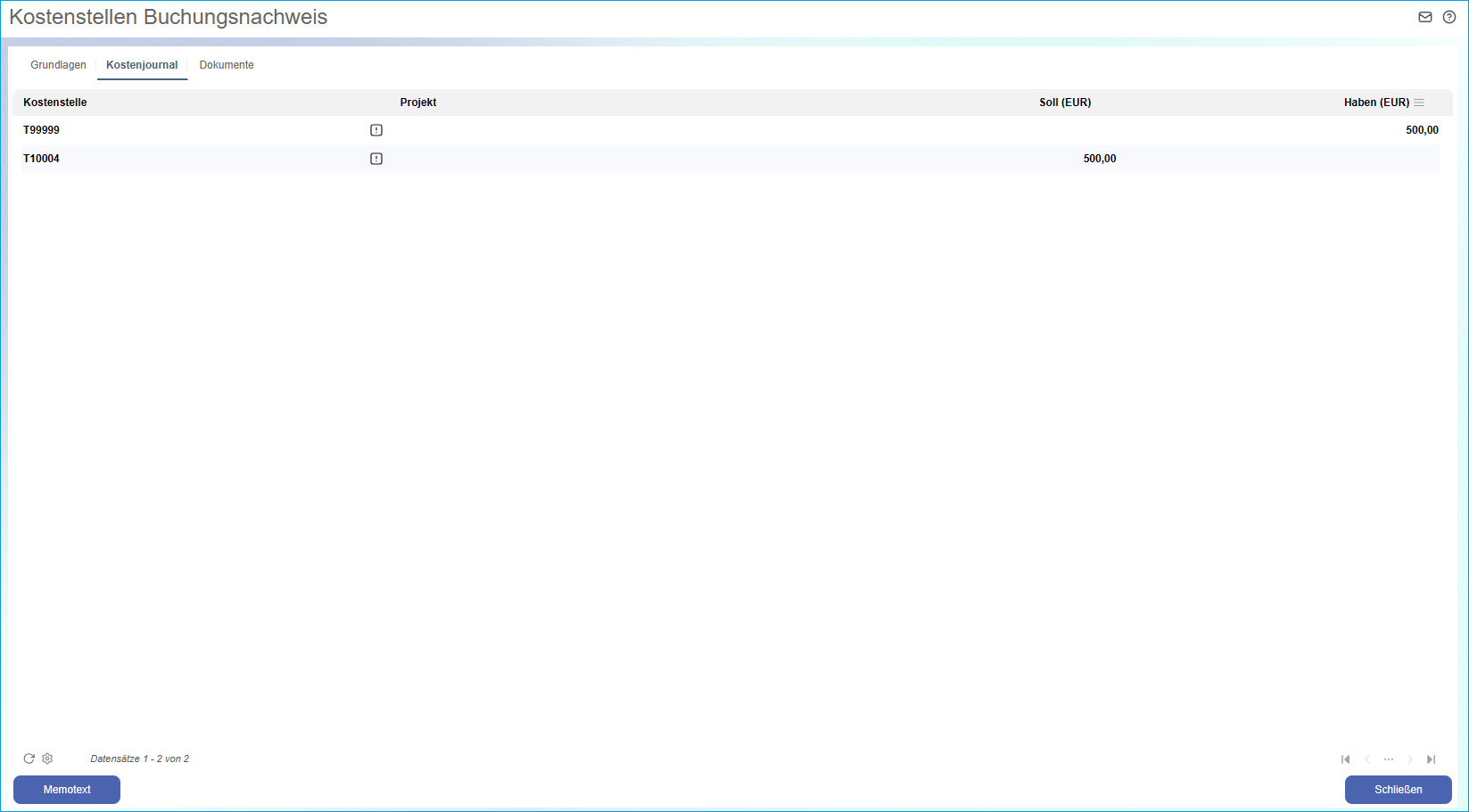 Kostenstellen-/träger Buchungsnachweis 1