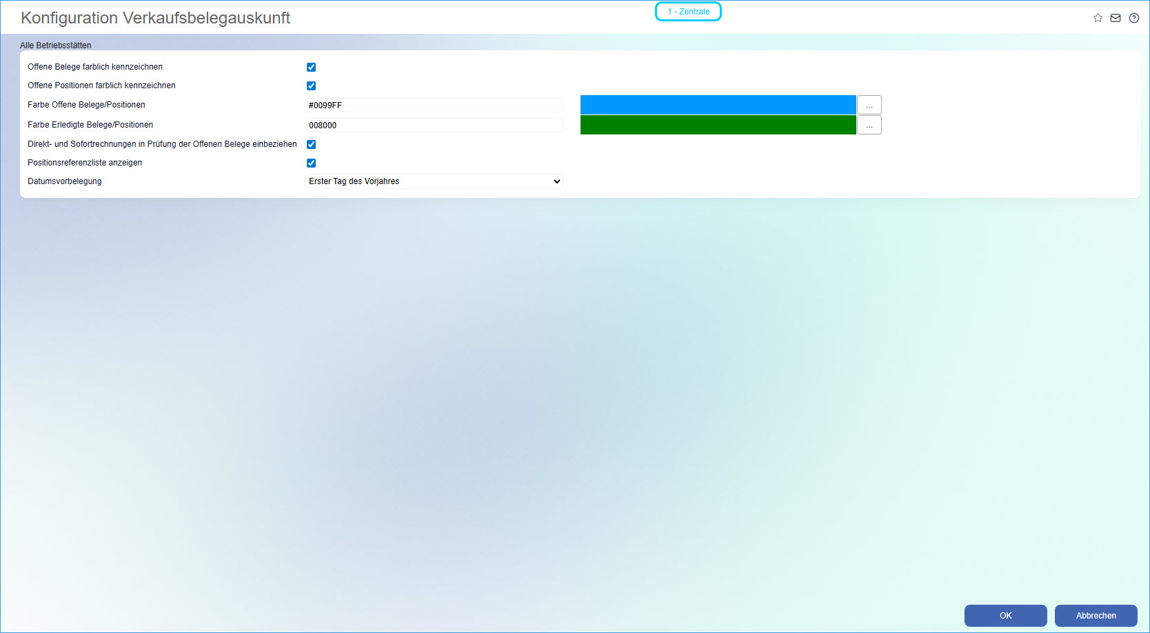 Konfiguration Verkaufsbelegauskunft 0