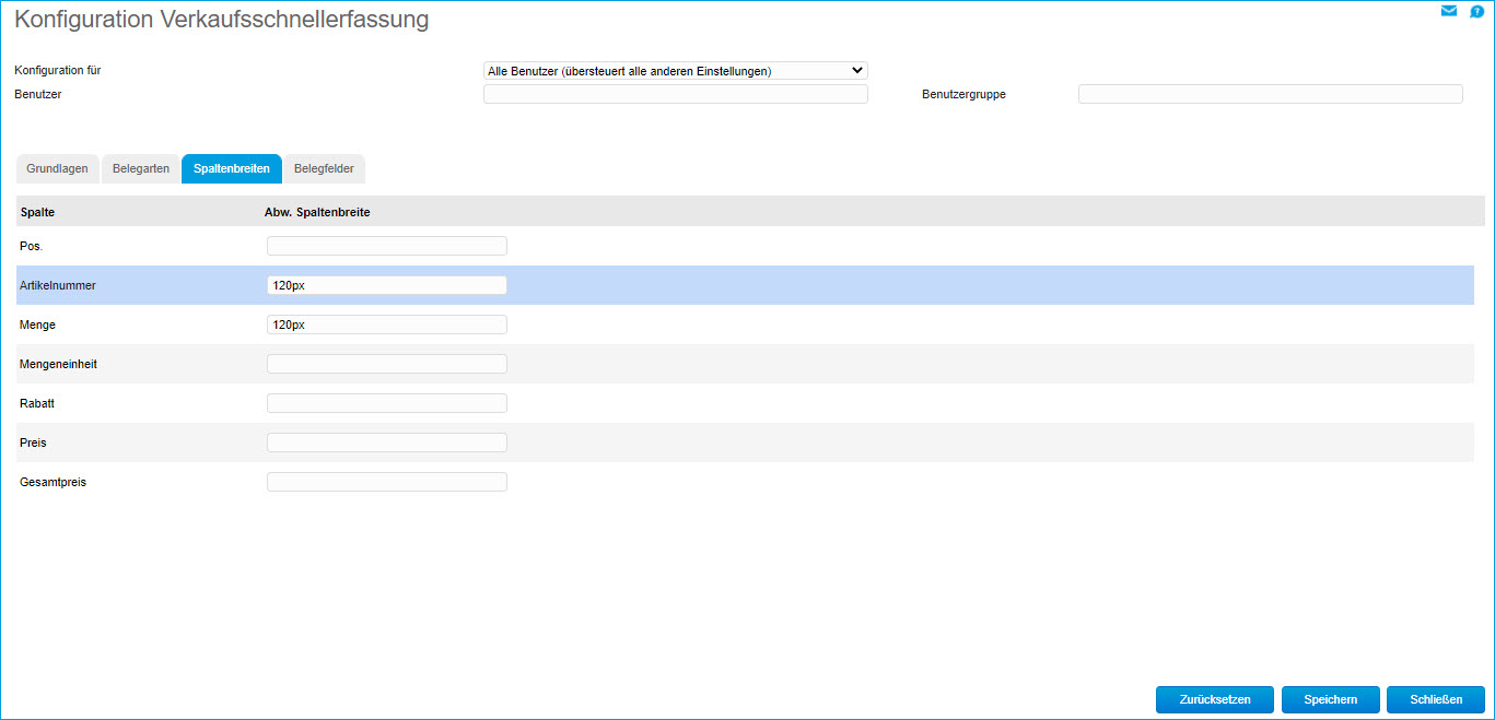 Konfiguration Verkaufsschnellerfassung 7