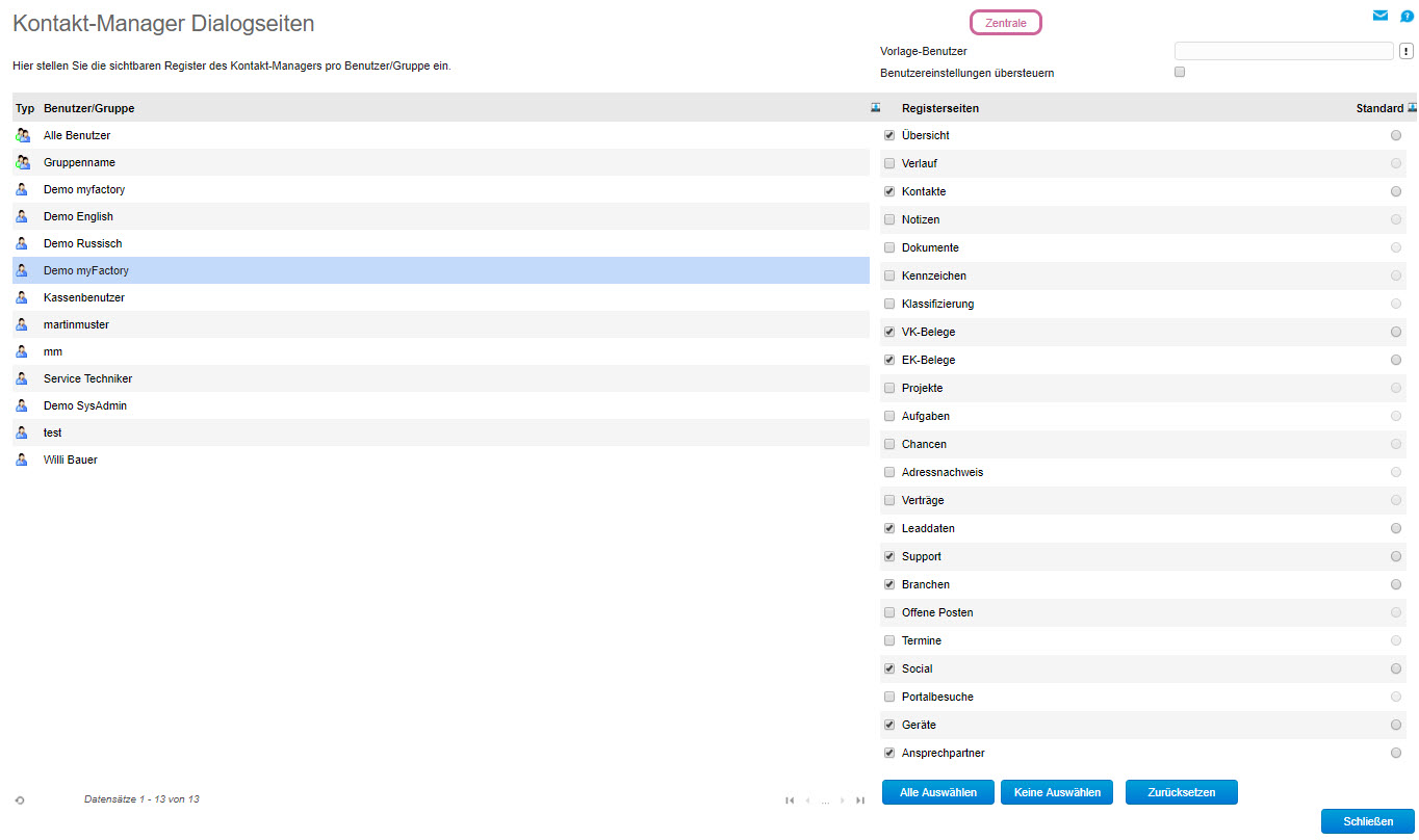 Kontakt-Manager Dialogseiten 0
