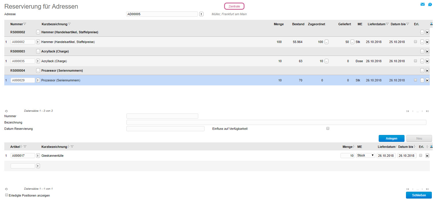 Reservierung für Adressen 0
