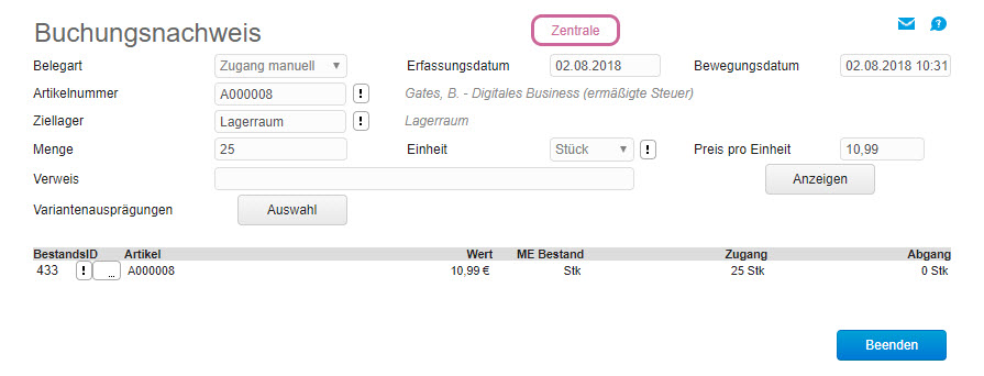 Lagerbewegungen buchen 4