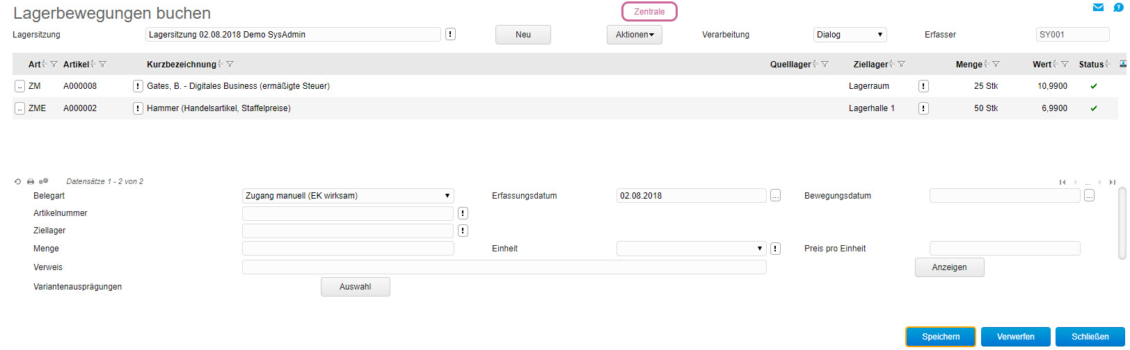 Lagerbewegungen buchen 2