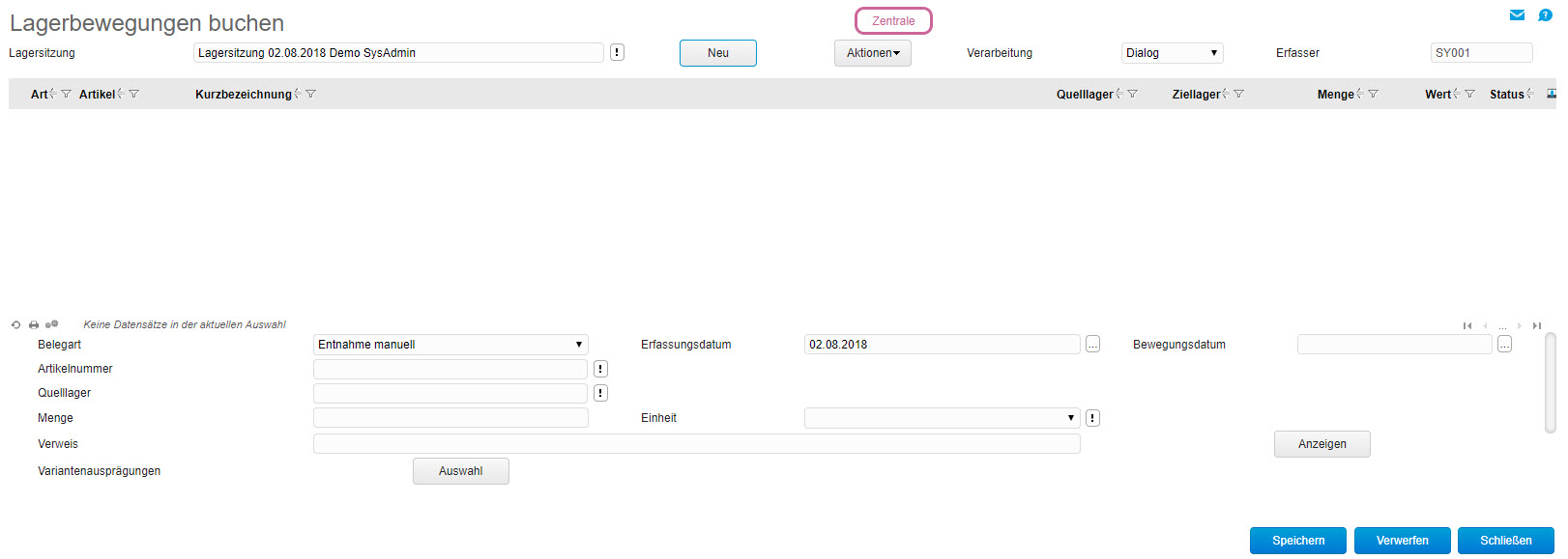 Lagerbewegungen buchen 0