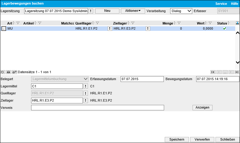 Lagerbuchungsart - Lagermittelumbuchung 0
