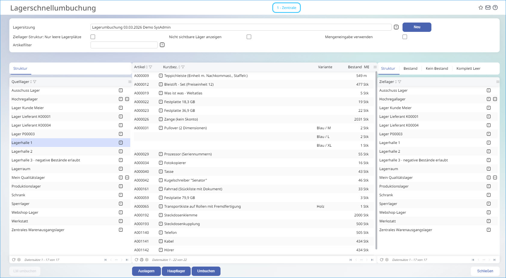 Lagerschnellumbuchung 0