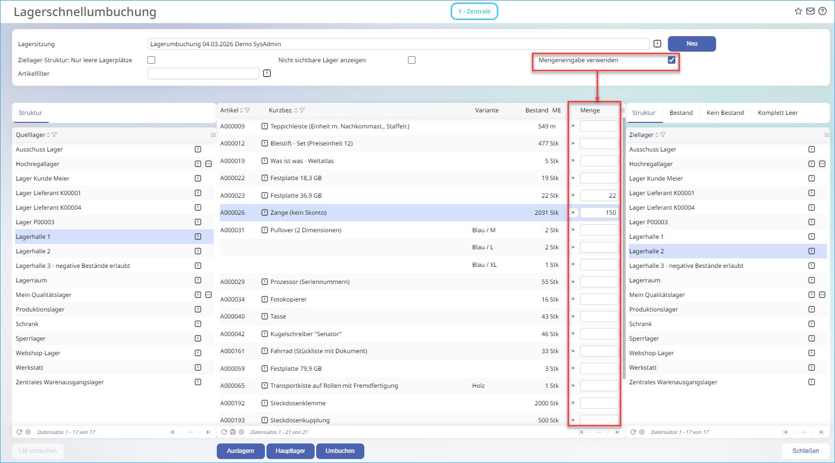 Lagerschnellumbuchung 2